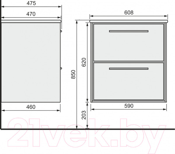 Изображение товара Тумба под умывальник Raval Frame 60 / Fra.01.60/P/W-DS (белый/дуб сонома)