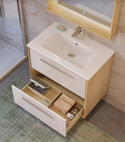 Изображение товара Тумба под умывальник Raval Frame 75 / Fra.01.75/P/W-DS (белый/дуб сонома)