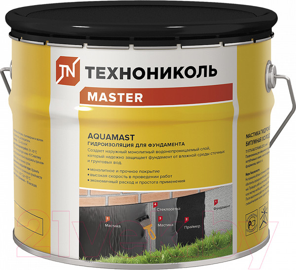 Изображение товара Гидроизоляционная мастика Технониколь AquaMast битумная холодная (10кг)