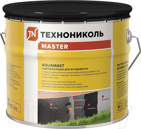 Изображение товара Гидроизоляционная мастика Технониколь AquaMast битумная холодная (18кг)