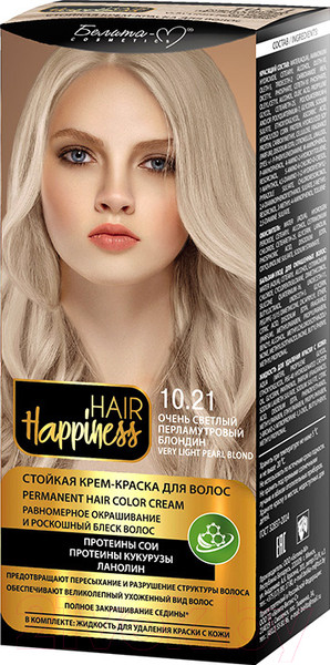 Изображение товара Крем-краска для волос Белита-М Hair Happiness стойкая тон № 10.21 (очень светлый перламутровый блондин)