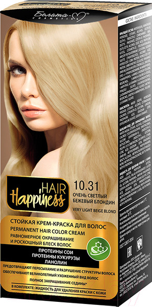Изображение товара Крем-краска для волос Белита-М Hair Happiness Стойкая тон № 10.31 (очень светлый бежевый блондин)