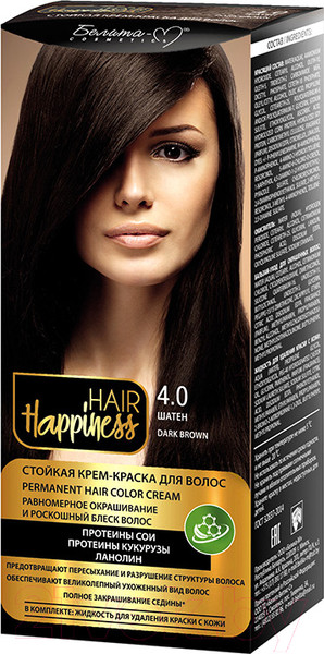 Изображение товара Крем-краска для волос Белита-М Hair Happiness стойкая тон № 4.0 (шатен)