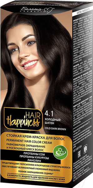 Изображение товара Крем-краска для волос Белита-М Hair Happiness стойкая тон № 4.1 (холодный шатен)