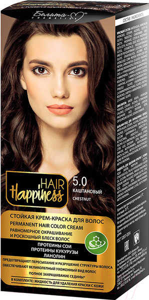 Изображение товара Крем-краска для волос Белита-М Hair Happiness стойкая тон № 5.0 (светло-каштановый)