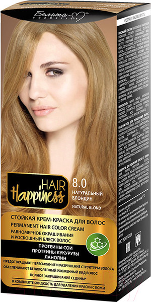 Изображение товара Крем-краска для волос Белита-М Hair Happiness стойкая тон № 8.0 (натуральный блондин)