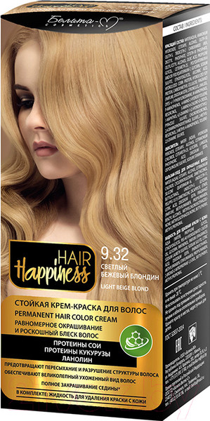 Изображение товара Крем-краска для волос Белита-М Hair Happiness стойкая тон № 9.32 (светлый бежевый блондин)
