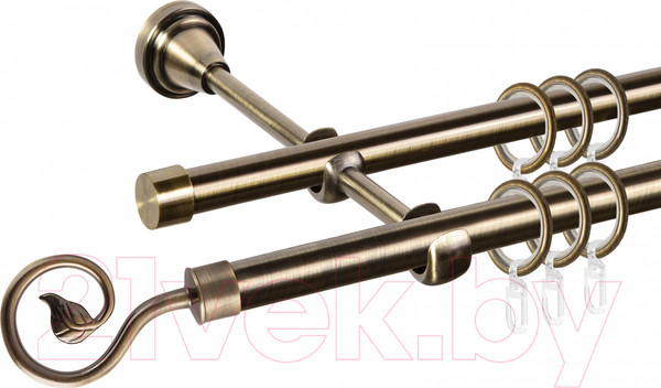 Изображение товара Карниз для штор АС ФОРОС Grace D16Г/16Г + наконечники Завиток одинарный (3м, антик)
