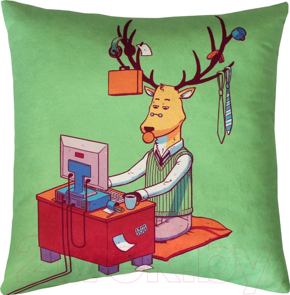 Изображение товара Подушка декоративная MATEX Freak Олень в сети / 16-458 (зеленый/оранжевый/желтый)