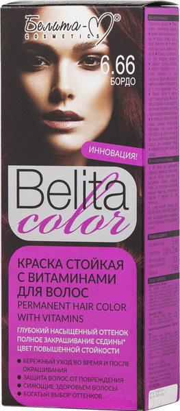 Изображение товара Крем-краска для волос Белита-М Belita Color стойкая с витаминами № 6.66 (бордо)