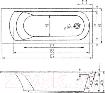 Изображение товара Ванна акриловая Eurolux Miamika 180x70 / E1018070022