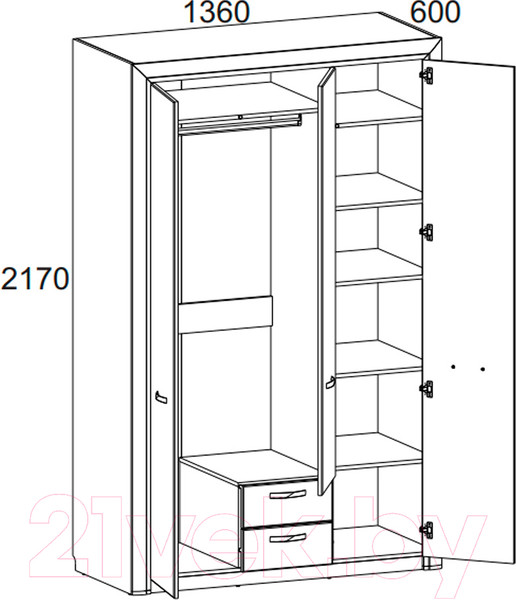 Изображение товара Шкаф Anrex Olivia 3D2S Z (вудлайн кремовый/дуб аскона)