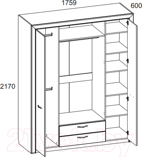 Изображение товара Шкаф Anrex Olivia 4D2S Z (вудлайн кремовый/дуб аскона)