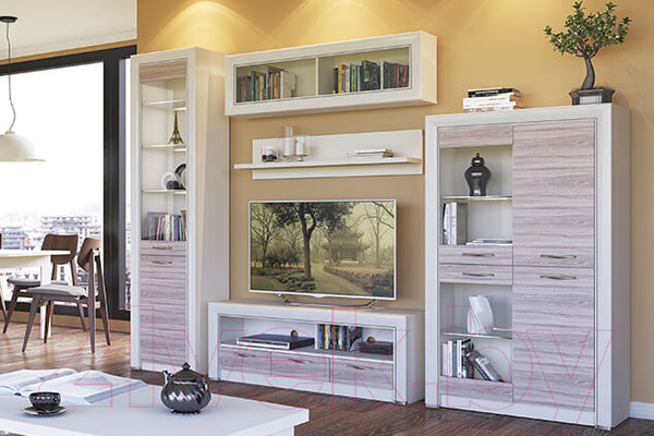 Изображение товара Шкаф с витриной Anrex Olivia 2V2D (вудлайн кремовый/дуб аскона)