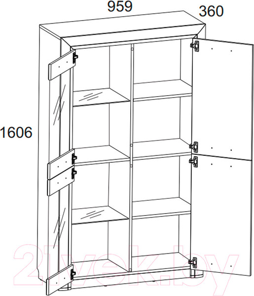 Изображение товара Шкаф с витриной Anrex Olivia 2V2D (вудлайн кремовый/дуб аскона)