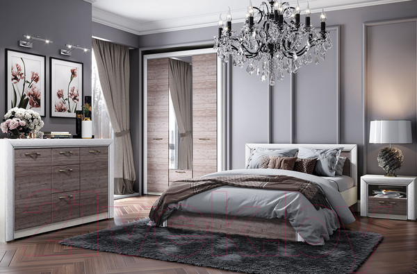 Изображение товара Двуспальная кровать Anrex Olivia 160 с ПМ (вудлайн кремовый/дуб анкона)