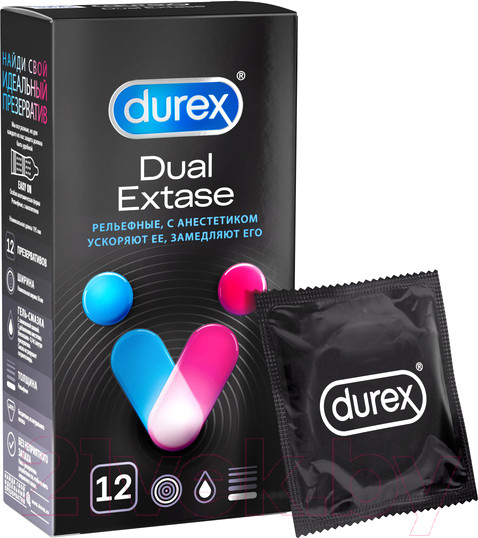 Изображение товара Презервативы Durex Dual Extase №12 рельефные с анестетиком (12шт)