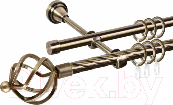 Изображение товара Карниз для штор АС ФОРОС Grace D16K/16Г + наконечники Булава (1.4м, антик)