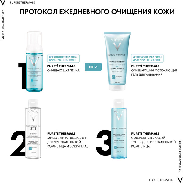 Изображение товара Мицеллярная вода Vichy Purete Thermale с минералами для чувствит. кожи лица глаз и губ (200мл)