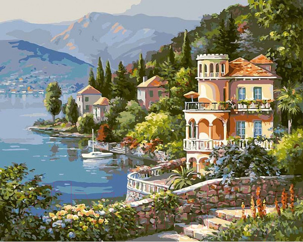 Изображение товара Картина по номерам БЕЛОСНЕЖКА Вилла на берегу озера / 361-CG