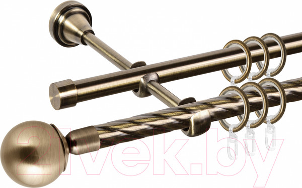 Изображение товара Карниз для штор АС ФОРОС Grace D16K/16Г + наконечники Шар простой (1.8м, антик)