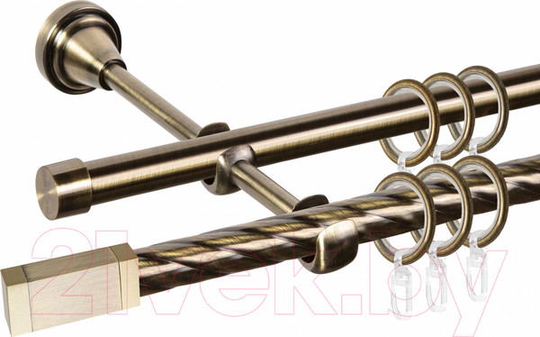 Изображение товара Карниз для штор АС ФОРОС Grace D16K/16Г + наконечники Квадро золото (2м, антик)