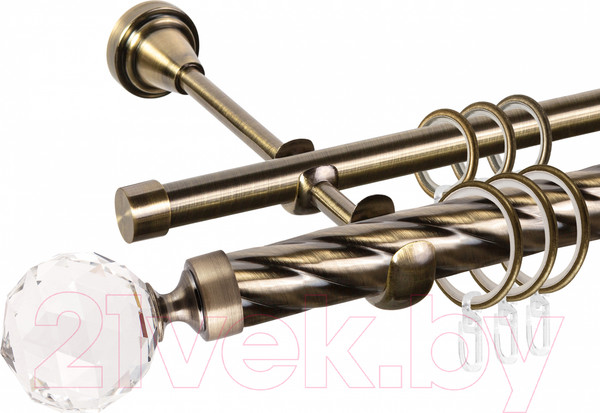 Изображение товара Карниз для штор АС ФОРОС Grace D16K/16Г + наконечники Кристалл (2м, антик)