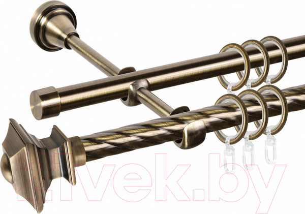 Изображение товара Карниз для штор АС ФОРОС Grace D16K/16Г + наконечники Верди (1.8м, антик)
