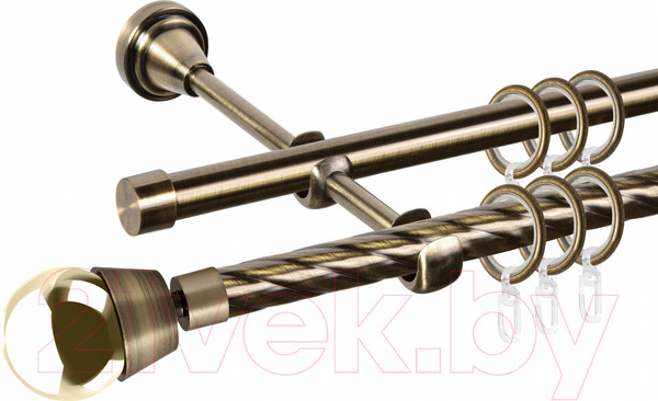 Изображение товара Карниз для штор АС ФОРОС Grace D16K/16Г + наконечники Жемчужина золото (1.8м, антик)