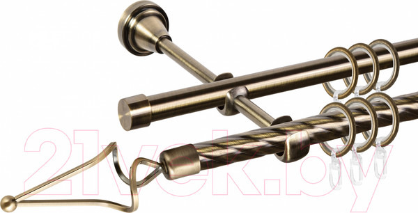 Изображение товара Карниз для штор АС ФОРОС Grace D16K/16Г + наконечники Волна (3м, антик)