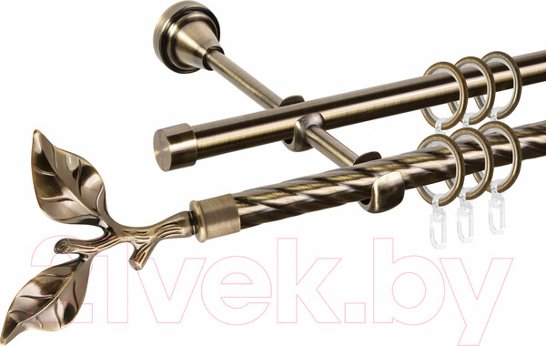 Изображение товара Карниз для штор АС ФОРОС Grace D16K/16Г + наконечники Лист розы (3м, антик)