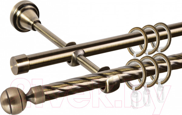 Изображение товара Карниз для штор АС ФОРОС Grace D16K/16Г + наконечники Шар рифленый (2.4м, антик)