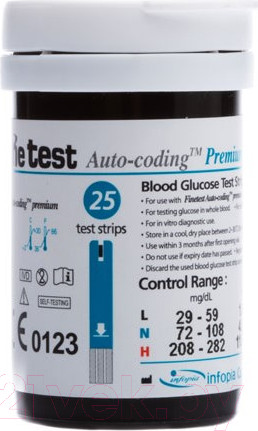Изображение товара Тест-полоски для глюкометра Infopia Finetest Auto-Coding Premium (50шт)