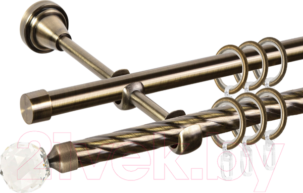 Изображение товара Карниз для штор АС ФОРОС Grace D16K/16Г составной + наконечники Кристалл (3м, антик)