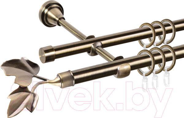 Изображение товара Карниз для штор АС ФОРОС Grace D16Г/16Г составной + наконечники Лист ветка (3м, антик)