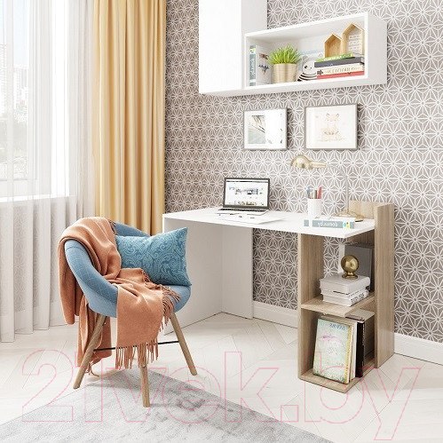 Изображение товара Письменный стол Domus СП017 11.017R.01.93 / dms-sp017R-8685-K017 (правый, белый/вяз светлый)