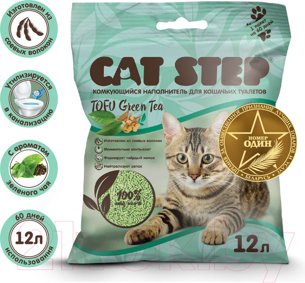 Изображение товара Наполнитель для туалета Cat Step Tofu Green Tea / 20333004 (5.4кг/12л)