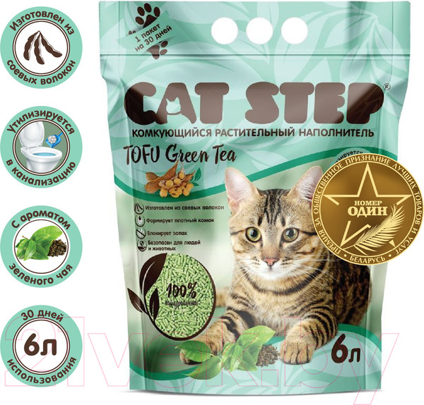 Изображение товара Наполнитель для туалета Cat Step Tofu Green Tea / 20333002 (6л/2.8кг)