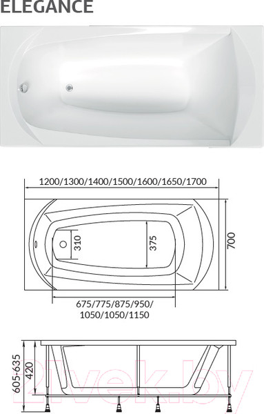 Изображение товара Ванна акриловая 1Марка Elegance 120x70