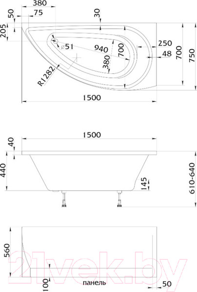 Изображение товара Ванна акриловая 1Марка Piccolo 150x75 L