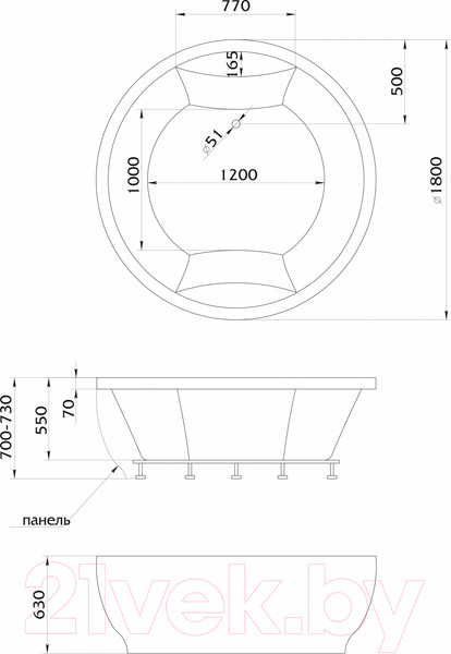Изображение товара Ванна акриловая 1Марка Aima Omega 180x180