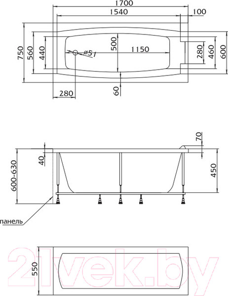 Изображение товара Ванна акриловая 1Марка Aelita 170x75