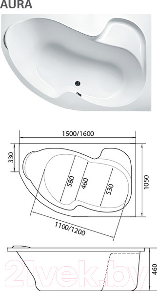 Изображение товара Ванна акриловая 1Марка Aura 160x105 R