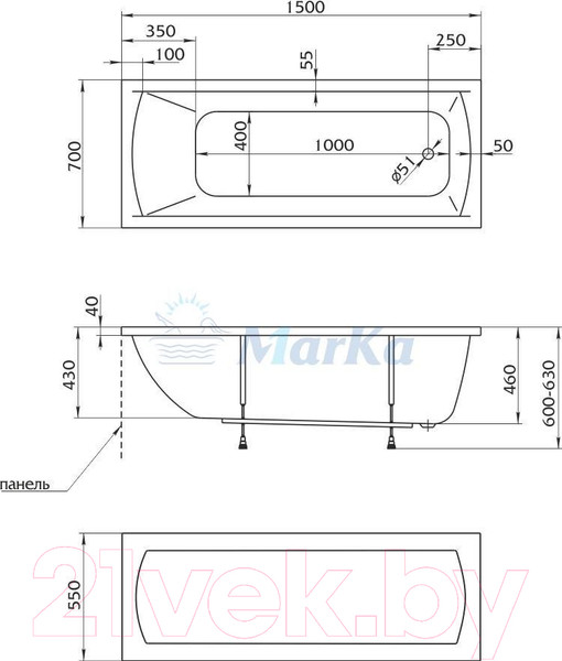 Изображение товара Ванна акриловая 1Марка Modern 150x70