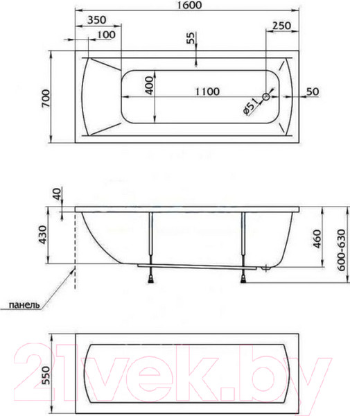 Изображение товара Ванна акриловая 1Марка Modern 160x70