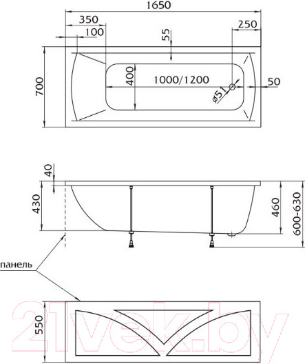 Изображение товара Ванна акриловая 1Марка Modern 165x70
