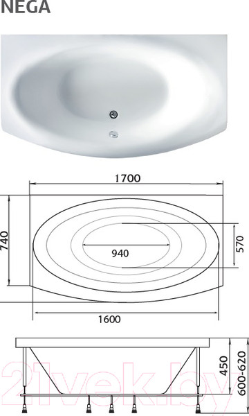Изображение товара Ванна акриловая 1Марка Nega 170x95