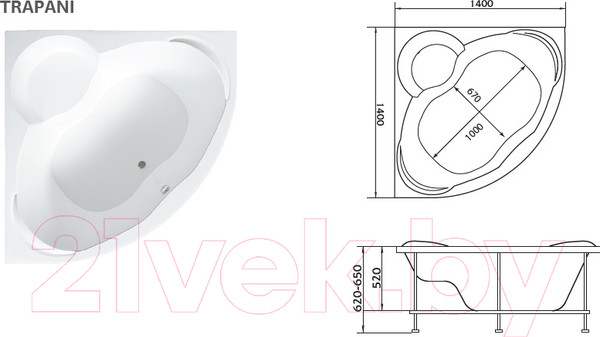 Изображение товара Ванна акриловая 1Марка Trapani 140x140