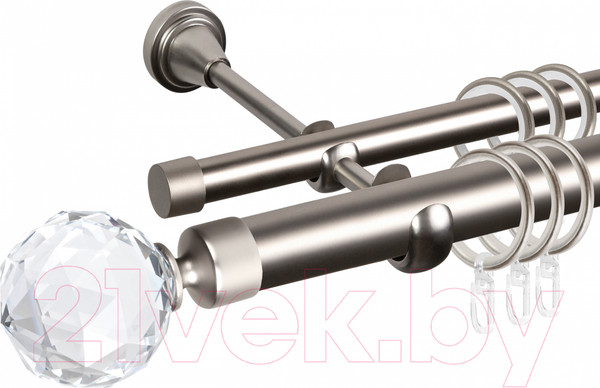 Изображение товара Карниз для штор АС ФОРОС Grace D25Г/16Г + наконечники Кристалл (1.6м, сатин)