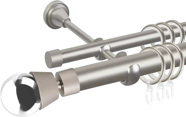 Изображение товара Карниз для штор АС ФОРОС Grace D25Г/16Г + наконечники Жемчужина хром (3м, сатин)